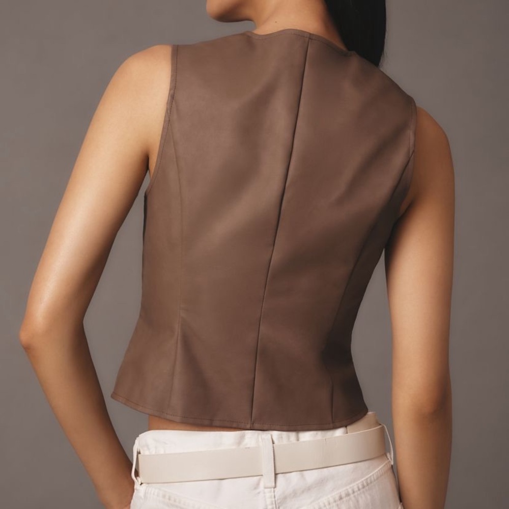 Anthropologie Flat White Taupe Faux Leather Vest-New! - Picture 2 of 5